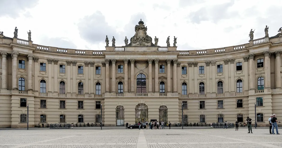 Elegant facade of Humboldt University's library in Berlin, showcasing neoclassical architecture.