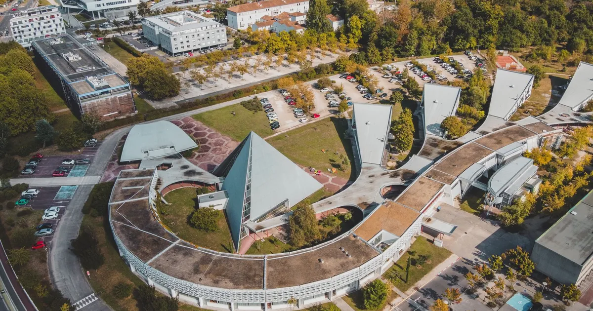 Aerial view of modern architectural structures in Bordeaux, showcasing unique geometric designs.